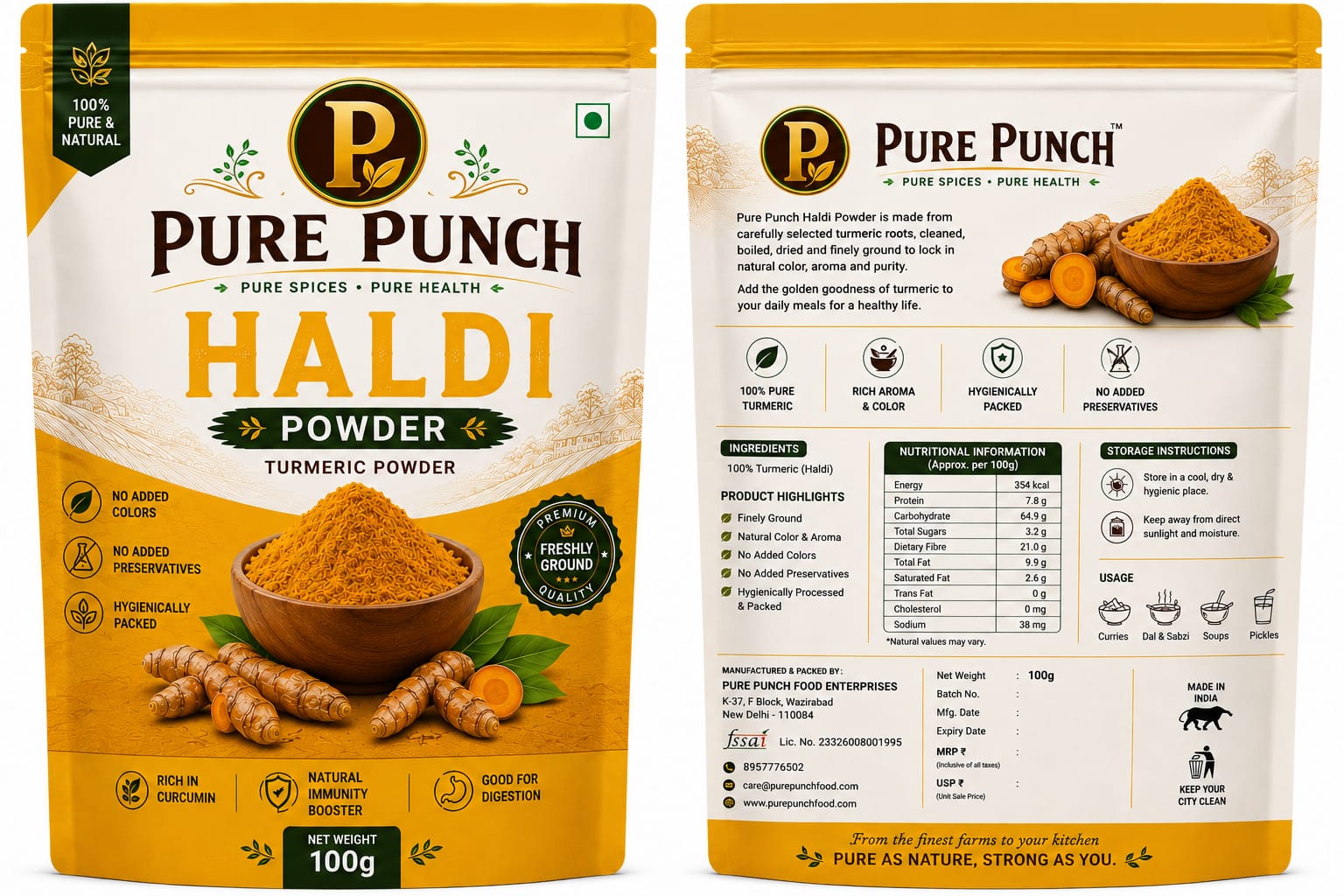 Pure Punch  Haldi Powder | 100% Natural Turmeric Powder – 100g